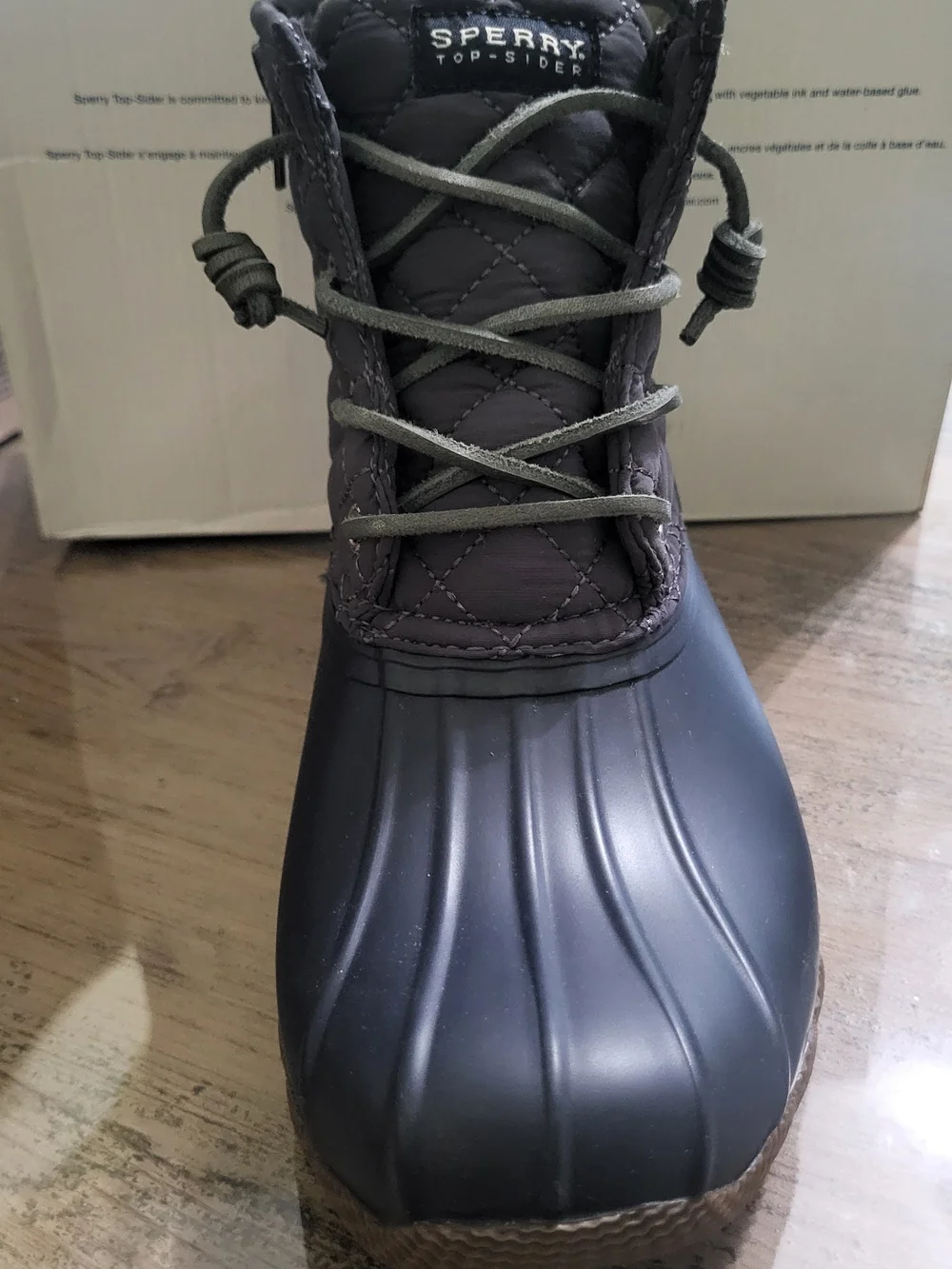 Sperry Quilted Lace-Up Winter Rain Boot - Gray